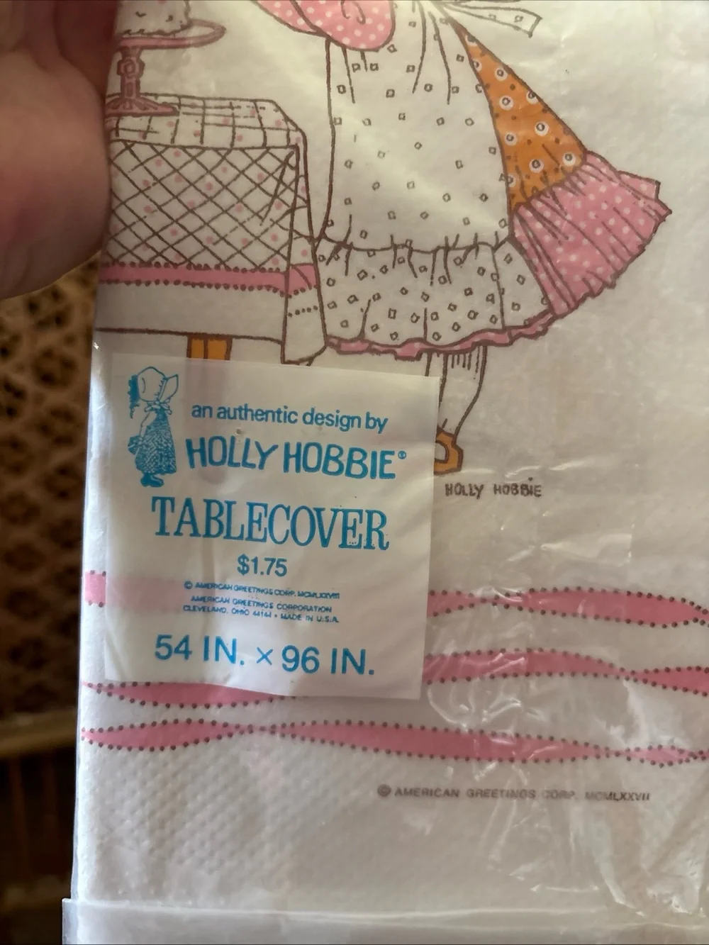 Holly Hobbie Vintage Tablecover in White with Pink & Orange Illustration